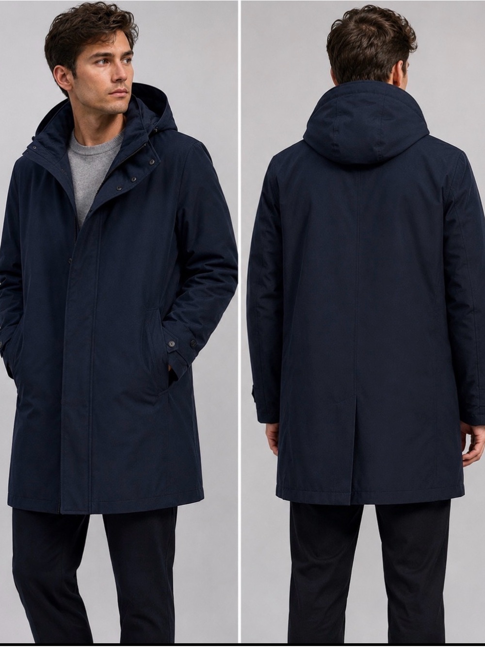 ✨Host pick✨ Westlink Men’s Navy Blue Hooded Trench Coat Long Jacket Size S